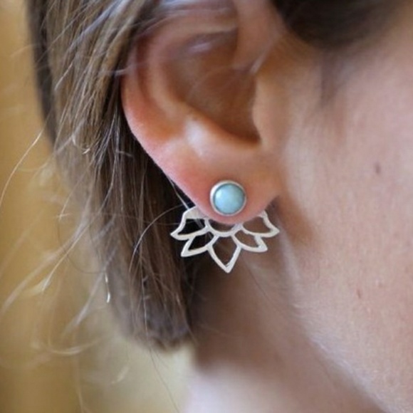 everrealli Jewelry - NEW Silver Turquoise Lotus Flower Jacket Earrings